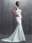 baratos Vestidos de Casamento-Mermaid / Trumpet Wedding Dresses Square Neck Court Train Satin Cap Sleeve Simple Plus Size with Sash / Ribbon Beading 2022