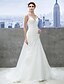 cheap Wedding Dresses-Wedding Dresses Mermaid / Trumpet V Neck Regular Straps Court Train Organza Bridal Gowns With Appliques 2024