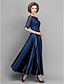 cheap Mother of the Bride Dresses-A-Line Mother of the Bride Dress See Through Bateau Neck Ankle Length Satin Half Sleeve with Lace Pleats 2021