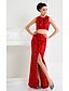 cheap Evening Dresses-Two Piece Mermaid / Trumpet Two Piece Formal Evening Dress Jewel Neck Sleeveless Sweep / Brush Train Sequined with Split Front