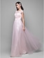 cheap Bridesmaid Dresses-A-Line Scoop Neck Floor Length Lace Over Tulle Bridesmaid Dress with Lace