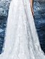 baratos Vestidos de Casamento-Linha A Vestidos de noiva Decote V Cauda Escova Chiffon Manga Curta Renda Floral com Faixa / Fita Miçangas Apliques 2020