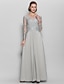 cheap Mother of the Bride Dresses-A-Line Mother of the Bride Dress Sparkle &amp; Shine Scoop Neck Floor Length Chiffon Lace Long Sleeve with Appliques 2023