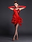 Χαμηλού Κόστους Latin Ρούχα Χορού-λατινικό φόρεμα χορού παγιέτα με κρόσσια φούντα βαθμίδα γυναικείο φόρεμα πάρτι performance αμάνικο κοντομάνικο ψηλό πολυεστερικό λύκρα