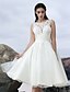 cheap Wedding Dresses-A-Line Wedding Dresses Bateau Neck Knee Length Organza Regular Straps Formal Casual Little White Dress Illusion Detail Backless with Lace Insert