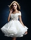 cheap Cufflinks-A-line Wedding Dress Knee-length Off-the-shoulder Tulle with Beading / Button / Draped / Lace