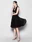 cheap Bridesmaid Dresses-A-Line Bridesmaid Dress Halter Neck Sleeveless Black Dress Knee Length Chiffon with Crystal Brooch