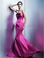 cheap Evening Dresses-Mermaid / Trumpet Elegant Formal Evening Dress Strapless Sleeveless Sweep / Brush Train Satin with Flower 2020