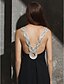 baratos Vestidos de Noite-Tubinho Costas Lindas Evento Formal Vestido Decote V Sem Manga Longo Georgette com Detalhes em Cristal 2020