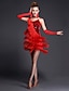 Χαμηλού Κόστους Latin Ρούχα Χορού-λατινικό φόρεμα χορού παγιέτα με κρόσσια φούντα βαθμίδα γυναικείο φόρεμα πάρτι performance αμάνικο κοντομάνικο ψηλό πολυεστερικό λύκρα