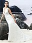 abordables Vestidos de novia-Trompeta / Sirena Escote en Pico Larga Encaje Vestidos de novia hechos a medida con por LAN TING BRIDE®
