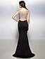 cheap Evening Dresses-Mermaid / Trumpet Beautiful Back Dress Formal Evening Black Tie Gala Sweep / Brush Train Short Sleeve V Neck Jersey with Beading 2024