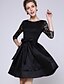 abordables Robes Dentelles Romantiques-Femme Dentelle Grandes Tailles Sortie Sophistiqué Au dessus du genou Dentelle Noir Patineuse Robe Couleur Pleine Bateau Printemps Eté Automne Noir XXXL XXXXL XXXXXL Manches 3/4