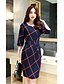 cheap Women&#039;s Dresses-Women&#039;s Work Casual Loose / Sheath / Skater Dress - Color Block / Plaid Bow Fall Cotton Blue L XL XXL