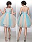 cheap Special Occasion Dresses-A-Line Color Block Cocktail Party Prom Dress Illusion Neck Sleeveless Knee Length Organza with Appliques