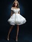 cheap Cufflinks-A-line Wedding Dress Knee-length Off-the-shoulder Tulle with Beading / Button / Draped / Lace