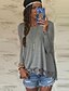 cheap Plus Size Tops-Women&#039;s Blouse Patchwork Round Neck Gray Daily Weekend Lace Clothing Apparel Cotton / Long Sleeve / Loose Fit