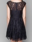 billige Brudepikekjoler-a-line brudepikekjole scoop neck kortermet svart kjole kort / mini blonder med blonder