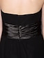 Χαμηλού Κόστους Φορέματα Παρανύμφων-Φόρεμα παράνυμφου σε γραμμή αμάνικο αμάνικο μαύρο φόρεμα σιφόν μέχρι το γόνατο με κρυστάλλινη καρφίτσα