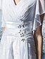 Χαμηλού Κόστους Νυφικά Φορέματα-Γραμμή Α Φορεματα για γαμο Λαιμόκοψη V Ουρά Σιφόν Κοντομάνικο Dantelă Florală με Ζώνη / Κορδέλα Χάντρες Διακοσμητικά Επιράμματα 2020
