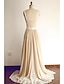 baratos Vestidos Baile Formatura-A-Line Open Back Dress Prom Sweep / Brush Train Sleeveless Straps Chiffon with Lace 2023