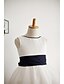 cheap Flower Girl Dresses-A-Line Knee Length Flower Girl Dress - Satin Tulle Sleeveless Scoop Neck with Ribbon