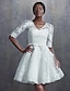 olcso Menyasszonyi ruhák-Hercegnő / A-vonalú V-alakú Térdig érő Csipke Féhosszú Átlátszó Esküvői ruhák val vel Pántlika / szalag / Gyöngydíszítés / Rátétek 2020