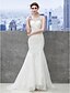 cheap Wedding Dresses-Mermaid / Trumpet Wedding Dresses Jewel Neck Sweep / Brush Train Lace Tulle Sleeveless Open Back with Beading Appliques Button 2020