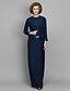 cheap Mother of the Bride Dresses-Sheath / Column Mother of the Bride Dress Convertible Dress Jewel Neck Floor Length Chiffon Long Sleeve with Sequin 2020