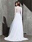 Χαμηλού Κόστους Νυφικά Φορέματα-Γραμμή Α Φορεματα για γαμο Με Κόσμημα Ουρά Τούλι Μπούστο δαντέλα Μακρυμάνικο Σι-θρου με Ζώνη / Κορδέλα Κουμπί 2022