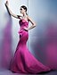 Χαμηλού Κόστους Βραδινά Φορέματα-Τρομπέτα / Γοργόνα Κομψό Επίσημο Βραδινό Φόρεμα Στράπλες Αμάνικο Ουρά Σατέν με Λουλούδι 2020