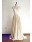 baratos Vestidos Baile Formatura-A-Line Open Back Dress Prom Sweep / Brush Train Sleeveless Straps Chiffon with Lace 2023