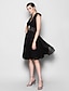 cheap Bridesmaid Dresses-A-Line Bridesmaid Dress Halter Neck Sleeveless Black Dress Knee Length Chiffon with Crystal Brooch