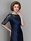cheap Mother of the Bride Dresses-A-Line Sheath / Column Mother of the Bride Dress See Through Bateau Neck Floor Length Lace Taffeta Half Sleeve with Lace Beading 2021