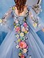 cheap Evening Dresses-Ball Gown Floral Dress Formal Evening Chapel Train Half Sleeve V Neck Satin with Flower 2024