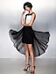 Χαμηλού Κόστους Κοκτέιλ Φορέματα-Γραμμή Α Μπλοκ χρωμάτων Κοκτέιλ Πάρτι Φόρεμα Τετράγωνη Λαιμόκοψη Αμάνικο Ασύμμετρο Σιφόν με Πλισέ 2020