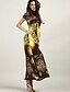 Χαμηλού Κόστους Γυναικεία Φορέματα-Γυναικεία Φόρεμα ριχτό από τη μέση και κάτω Μακρύ φόρεμα Γκρίζο Κίτρινο Φούξια Κοντομάνικο Λεοπάρ Λουλούδι Σουρωτά Στάμπα Βαθύ V Μπόχο Φαρδιά Μπόχο M L XL XXL