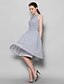 cheap Bridesmaid Dresses-A-Line Scoop Neck Knee Length Georgette Bridesmaid Dress with Ruched / Draping