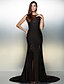 cheap Evening Dresses-Mermaid / Trumpet Dress Holiday Court Train Sleeveless Illusion Neck Jersey with Beading 2022 / Cocktail Party / Formal Evening