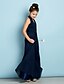 Недорогие Подростковые праздничные платья-A-Line Halter Neck Floor Length Chiffon Junior Bridesmaid Dress with Criss Cross / Draping