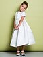 cheap Flower Girl Dresses-A-Line Tea Length Satin Short Sleeve Jewel Neck with Beading