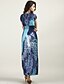 cheap Maxi Dresses-Women&#039;s Boho Beach Boho Maxi Swing Dress - Leopard Blue, Flower Ruched Print Deep V Silk Blue L XL XXL