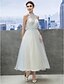 cheap Special Occasion Dresses-A-Line Open Back Dress Holiday Tea Length Sleeveless Illusion Neck Tulle with Appliques 2022