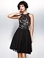 cheap Special Occasion Dresses-A-Line Fit &amp; Flare Little Black Dress Beautiful Back Beaded &amp; Sequin Cocktail Party Prom Company Party Dress Halter Neck Sleeveless Knee Length Chiffon with Sequin