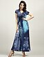 cheap Maxi Dresses-Women&#039;s Boho Beach Boho Maxi Swing Dress - Leopard Blue, Flower Ruched Print Deep V Silk Blue L XL XXL