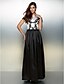 cheap Special Occasion Dresses-A-Line Color Block Formal Evening Dress Scoop Neck Short Sleeve Ankle Length Satin with Appliques