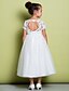 お買い得  子供用ドレス-A-Line Tea Length Flower Girl Dresses Wedding Lace Short Sleeve Jewel Neck with Lace 2022 / First Communion