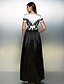 Недорогие Платья для особого случая Ра-Вечернее платье трапециевидного силуэта в стиле колор-блок, овальный вырез, короткий рукав, длина до щиколотки, атласное с аппликациями