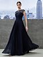 cheap Evening Dresses-A-Line Empire Wedding Guest Formal Evening Dress Boat Neck Short Sleeve Floor Length Chiffon with Ruched Lace Insert 2022