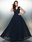 זול שמלות ערב-שמלת ערב פורמלית לנשף אלגנטית בקו א-ליין עם צווארון V ללא שרוולים שיפון באורך רצפה